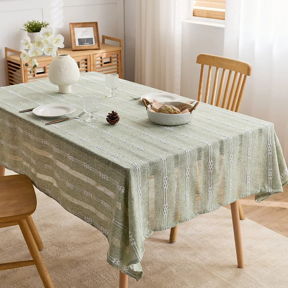 Ins style hollow jacquard striped tablecloth rectangular household dining table tablecloth