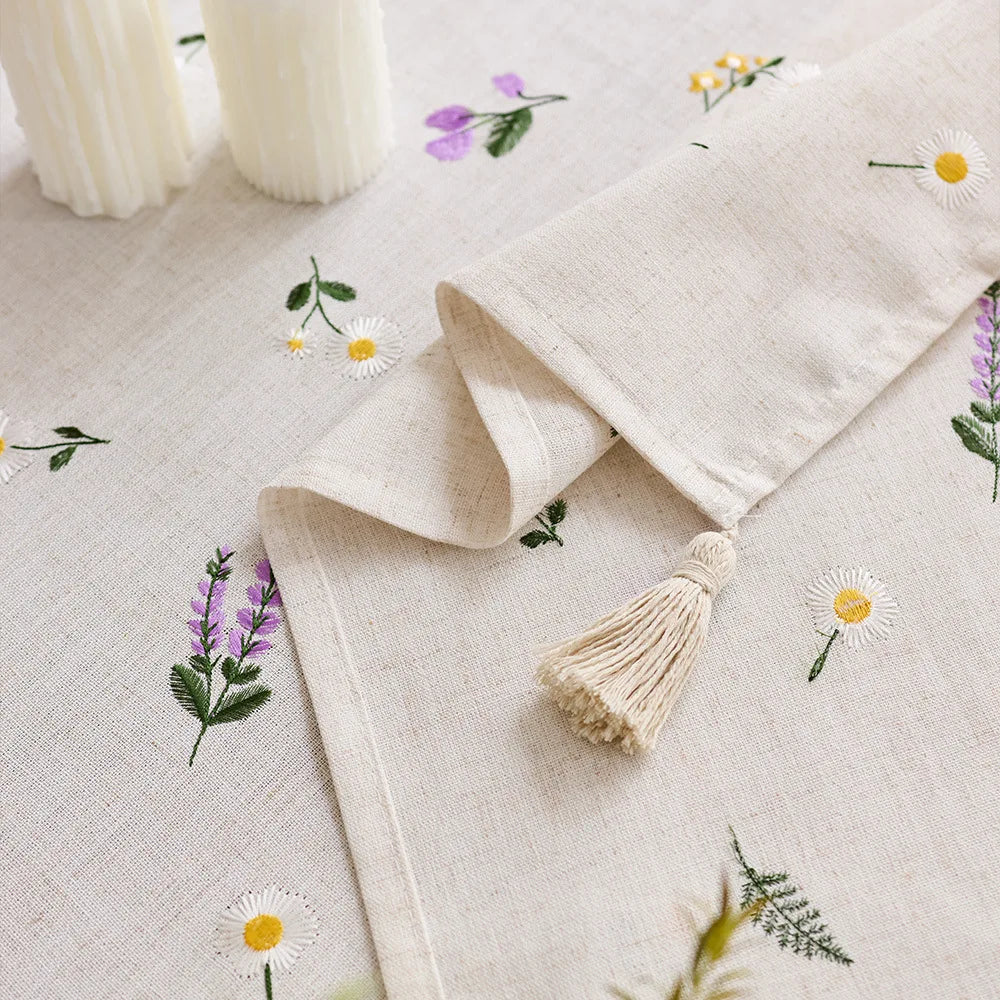 Breathable waterproof lavender embroidered tablecloth outdoor decoration coffee tablecloth