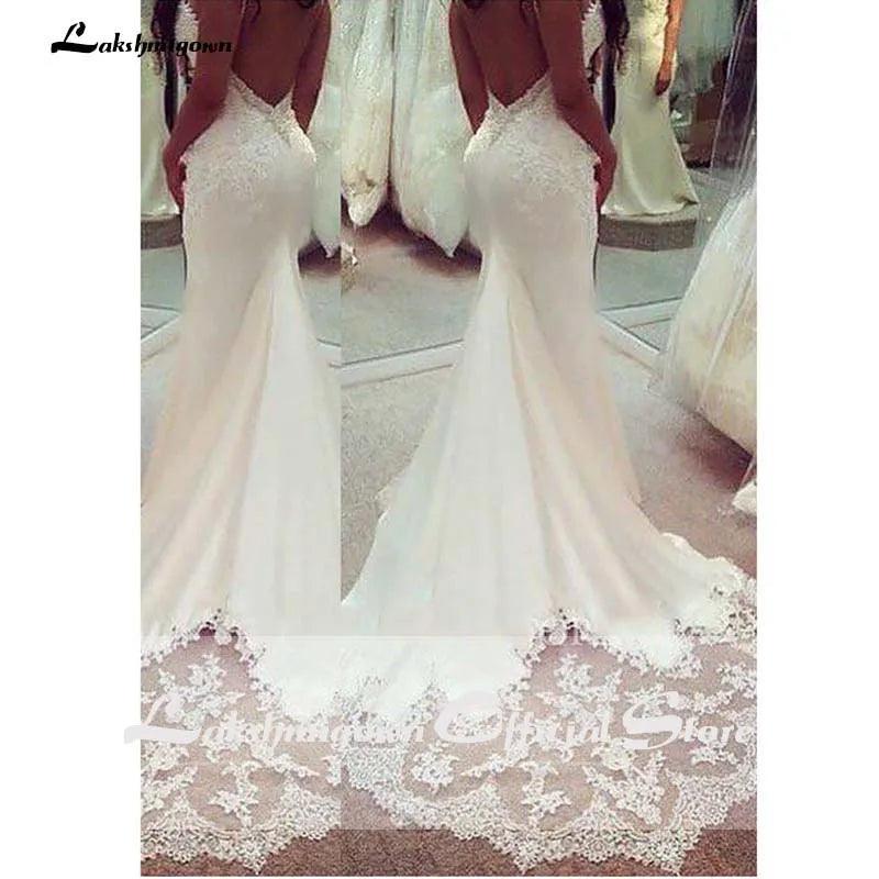 Vestido de novia sin mangas con encaje espagueti de NumberSea, apliques de encaje, estilo bohemio, sin espalda, sexy, para fiesta de boda 