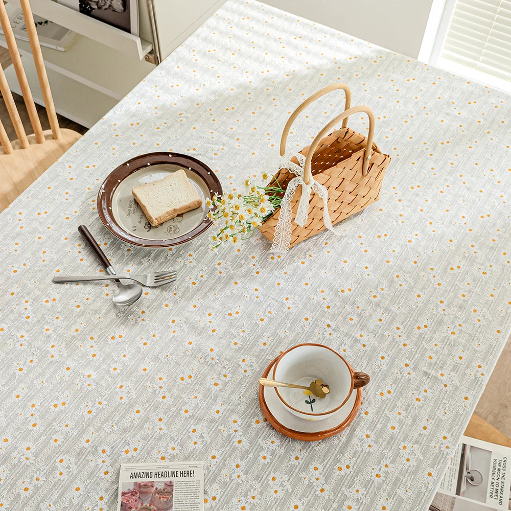 New design tablecloth cotton edge daisy tablecloth rectangular tablecloth party decoration