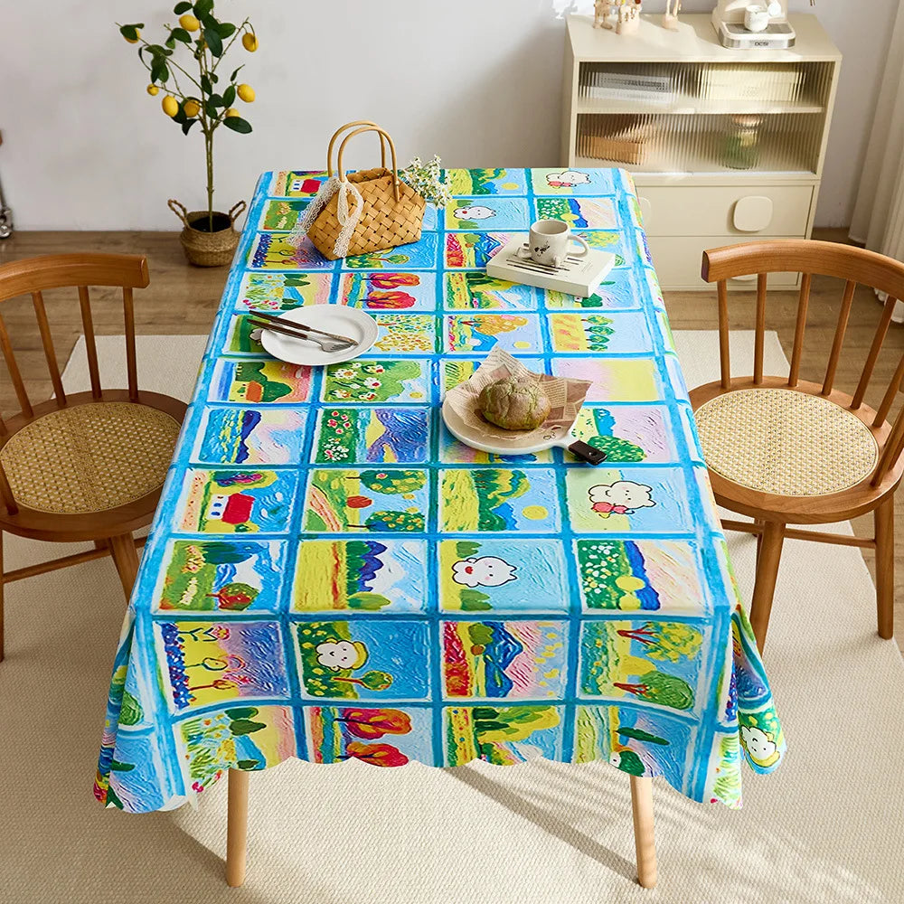 Waterproof and dustproof peach skin velvet cute cartoon tablecloth decorative protective tablecloth