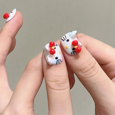 Venta caliente de uñas cortas manuales con lazo de lunares moldeado a mano en 3D 