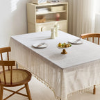 French cream linen/polyester tablecloth striped pattern dustproof reusable customizable luxury coffee table cover living room decoration