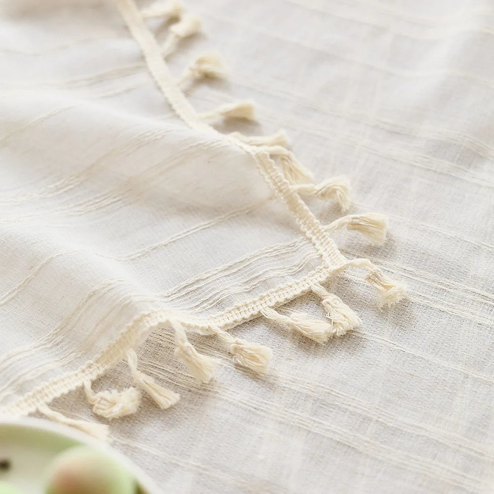 French cream linen/polyester tablecloth striped pattern dustproof reusable customizable luxury coffee table cover living room decoration
