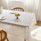 French cream linen/polyester tablecloth striped pattern dustproof reusable customizable luxury coffee table cover living room decoration