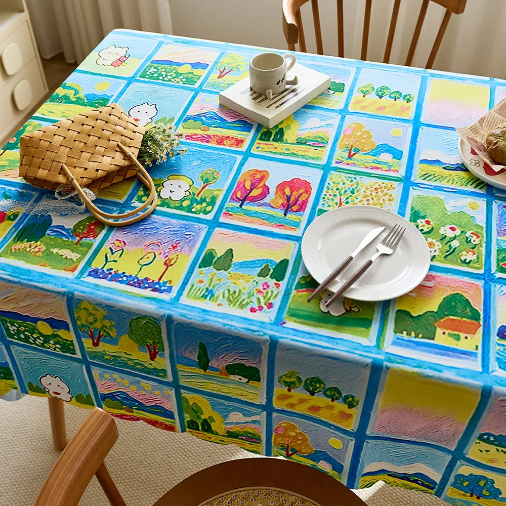 Waterproof and dustproof peach skin velvet cute cartoon tablecloth decorative protective tablecloth