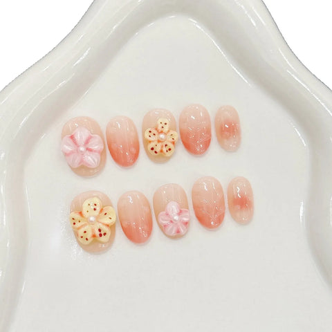 Sommerlicher Strandurlaubsstil, handgeformte, kurze, abnehmbare Nägel zum Aufkleben 