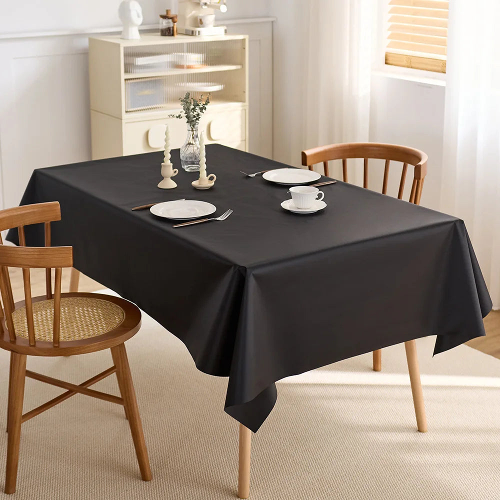 Black solid color rectangular woven tablecloth, washable, wrinkle-resistant, heat-resistant, suitable for 5-foot dining tables
