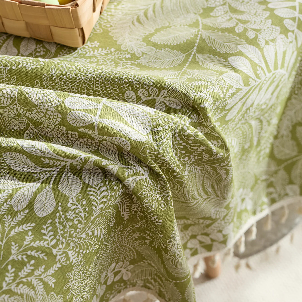 Pastoral Green Polyester/Cotton Printed Rectangular Reusable Washable Dustproof Tablecloth for Home Hotel & Outdoor Events