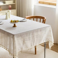 French cream linen/polyester tablecloth striped pattern dustproof reusable customizable luxury coffee table cover living room decoration