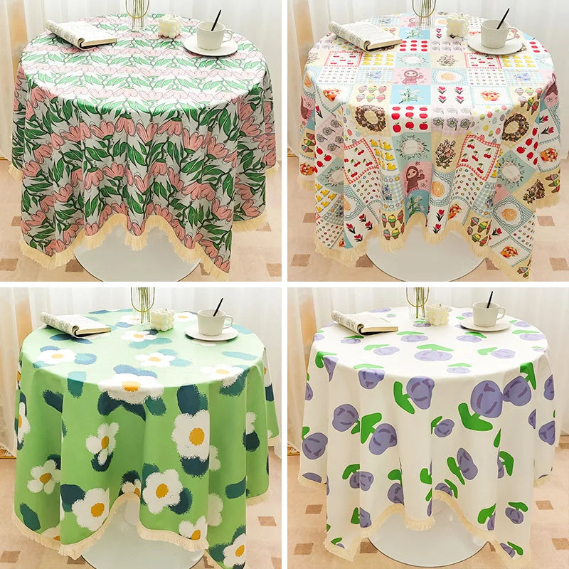 Ins style short plush fringed table covering dustproof garden tablecloth activity tablecloth