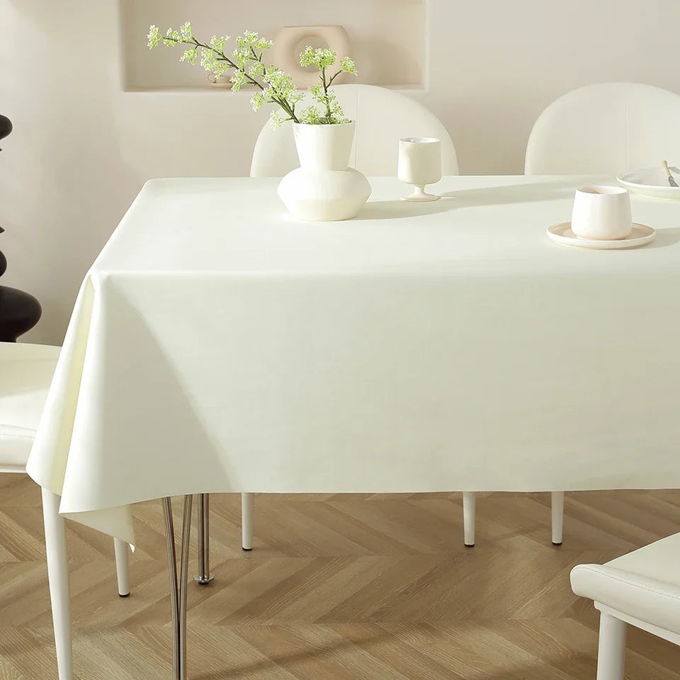 Simple style cream white PU tablecloth waterproof and non-slip decorative woven table cover