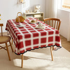 Modern red checkered design tablecloth print irregular shaped Christmas decorative tablecloth