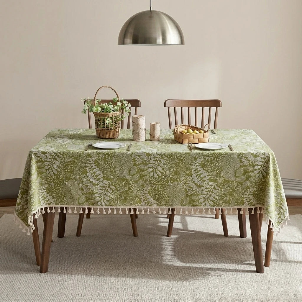 Pastoral Green Polyester/Cotton Printed Rectangular Reusable Washable Dustproof Tablecloth for Home Hotel & Outdoor Events