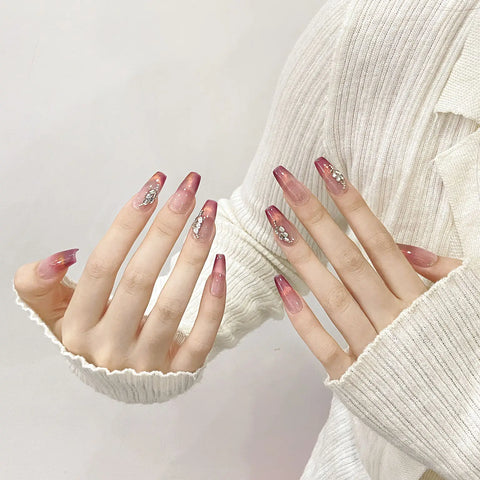 High Quality French Reusable Beautiful Glitter Luxury Handmade False Nails