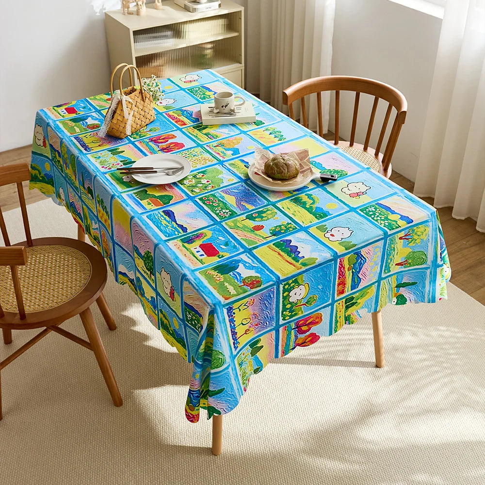 Waterproof and dustproof peach skin velvet cute cartoon tablecloth decorative protective tablecloth