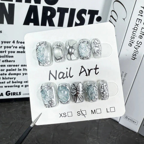 Handmade Irregular Metal Design butterfly Short Nail Stickers