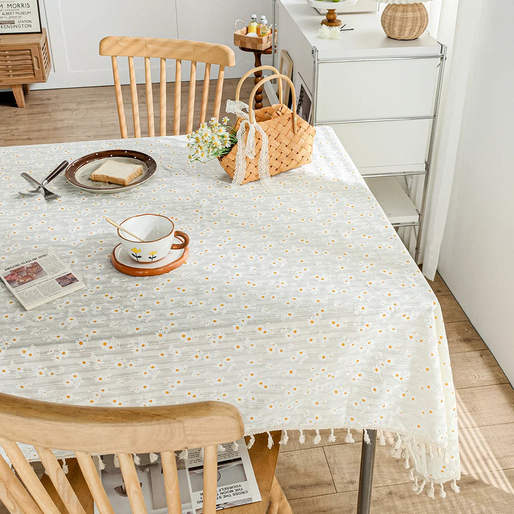 New design tablecloth cotton edge daisy tablecloth rectangular tablecloth party decoration
