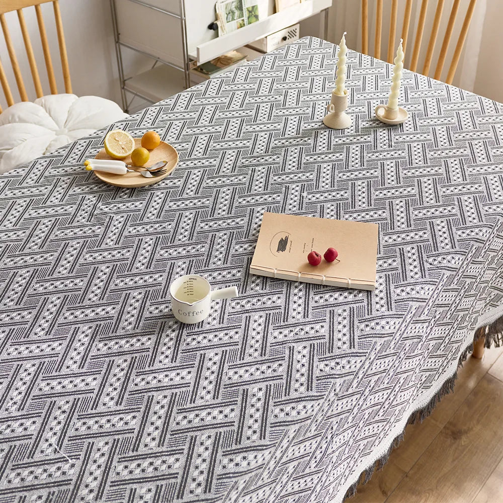Rectangle dining table cloth woven cotton and linen jacquard fabric decorative table mat
