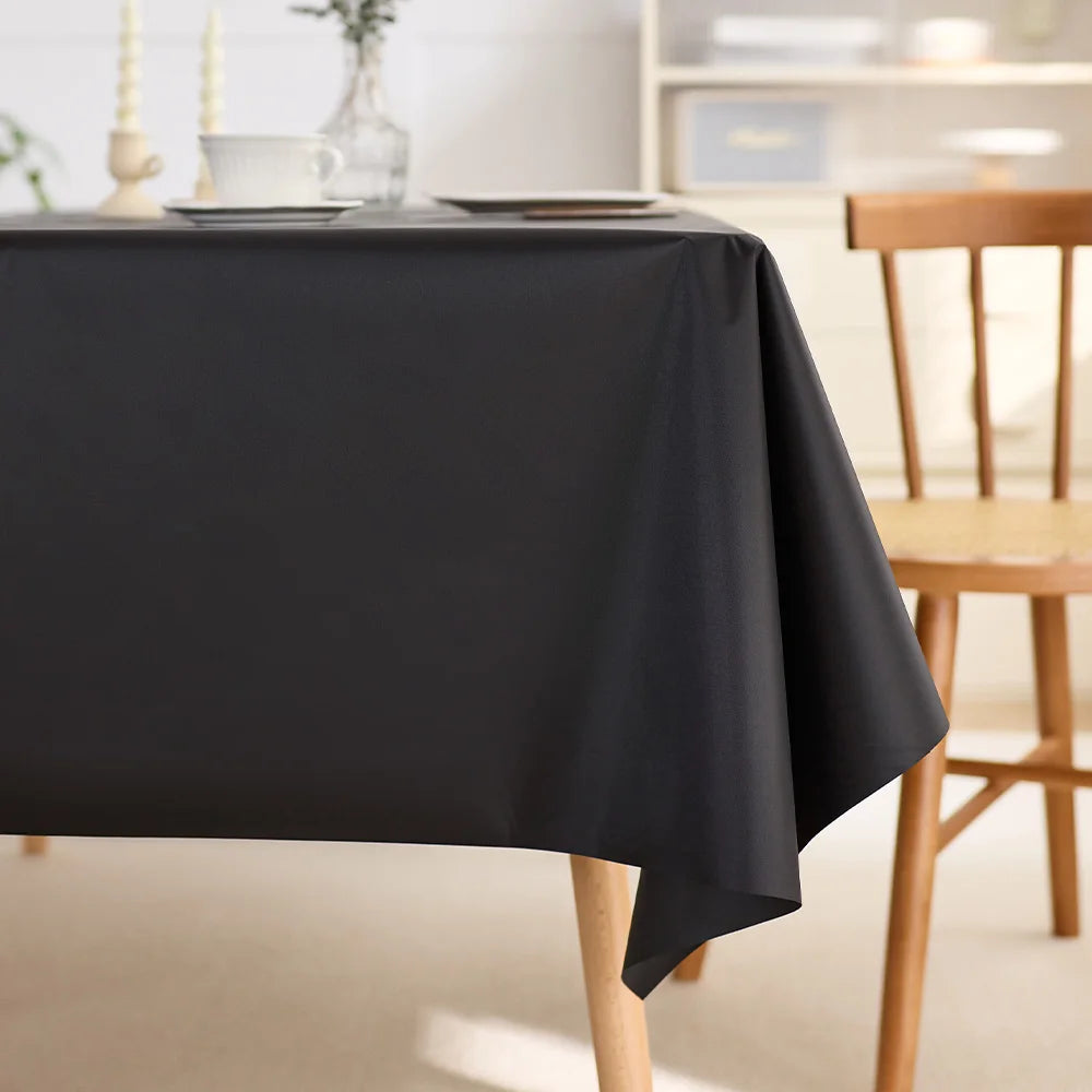 Black solid color rectangular woven tablecloth, washable, wrinkle-resistant, heat-resistant, suitable for 5-foot dining tables