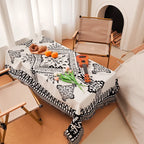 Printed reversible camping blanket black and white briquettes abstract geometric cover tablecloth