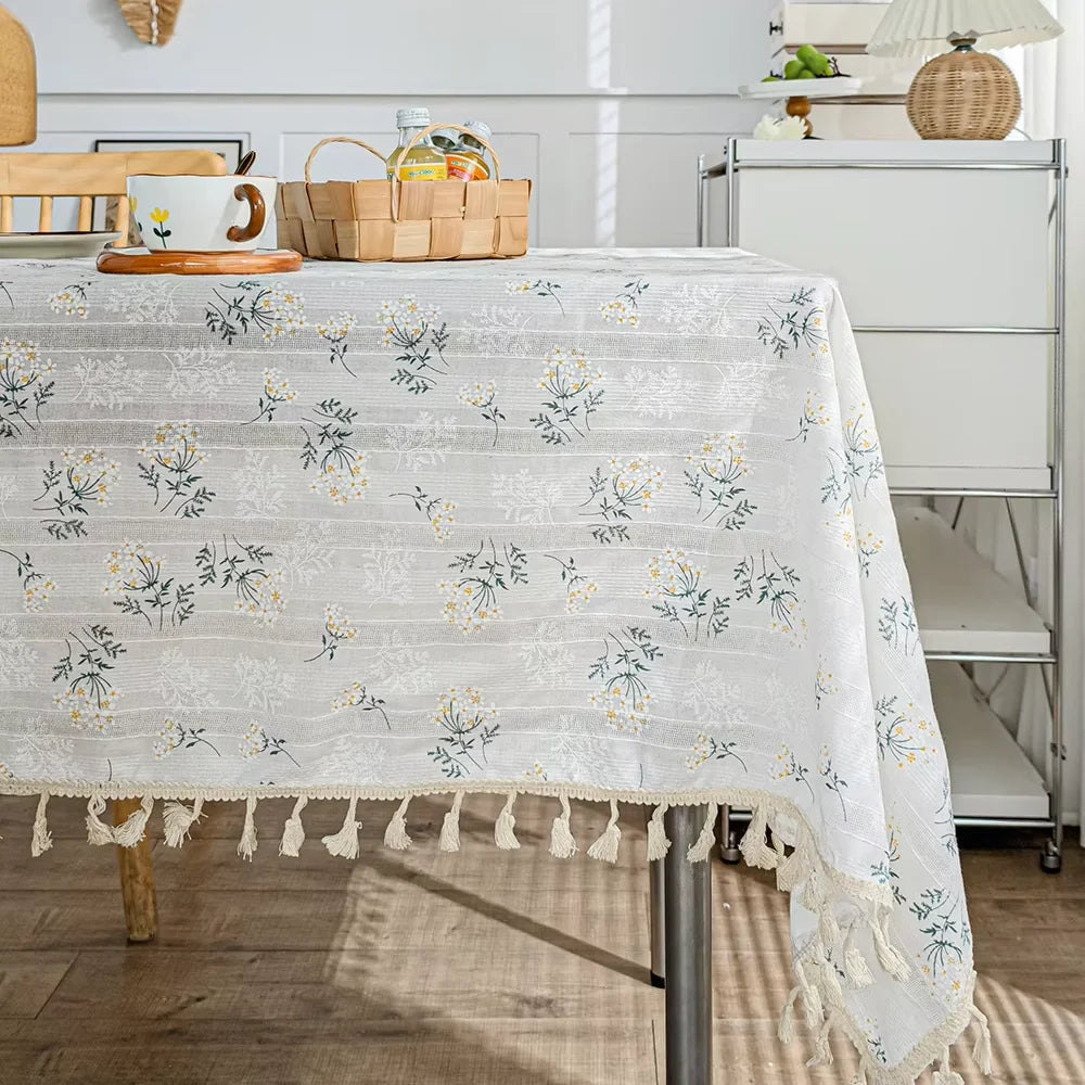 Lilac daisy white rectangular tablecloth banquet tablecloth polyester cotton wedding decorative tablecloth