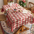 Nordic style red holiday plaid rectangular dining table cloth home decoration woven cloth