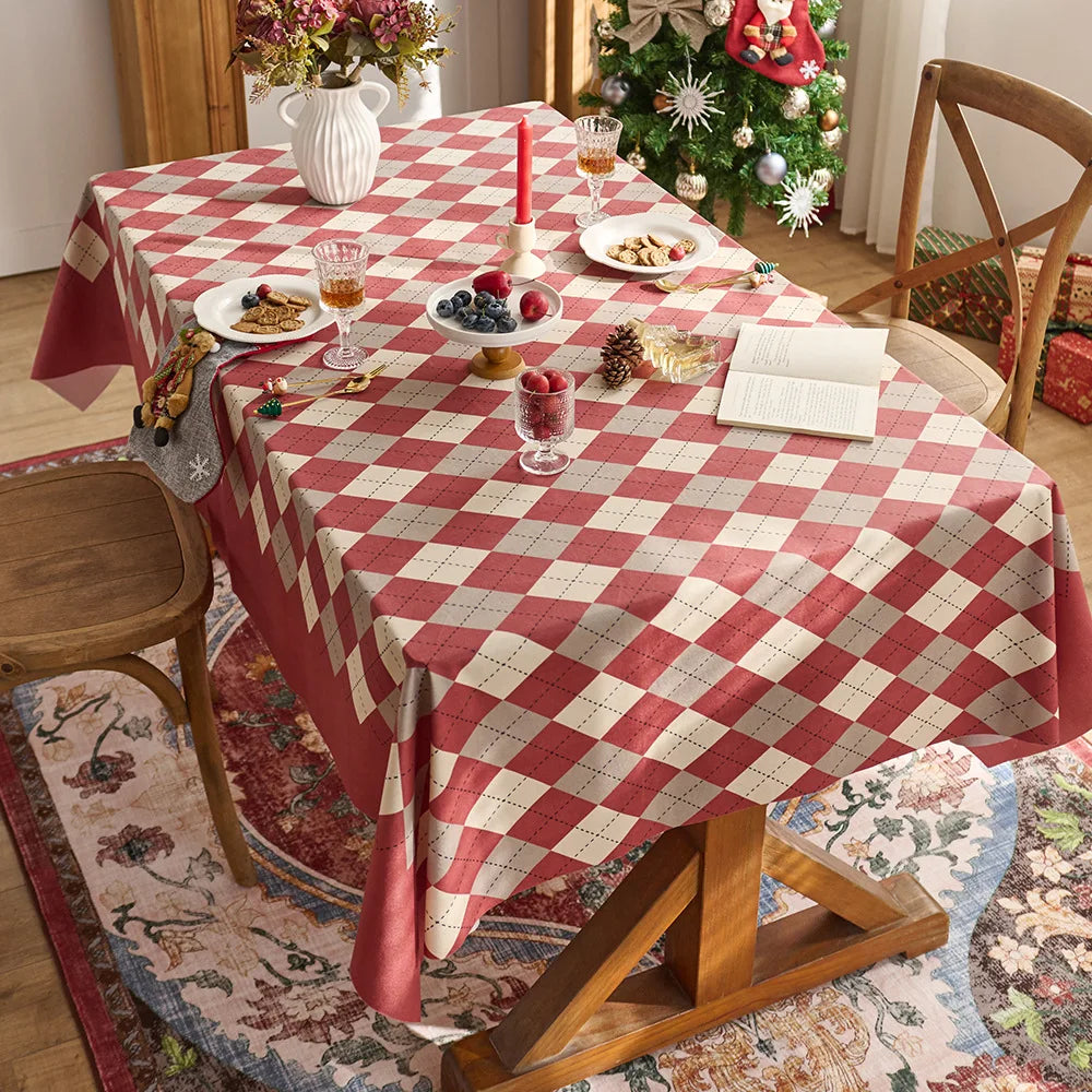 Nordic style red holiday plaid rectangular dining table cloth home decoration woven cloth