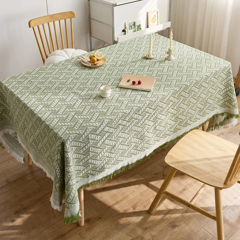 Rectangle dining table cloth woven cotton and linen jacquard fabric decorative table mat