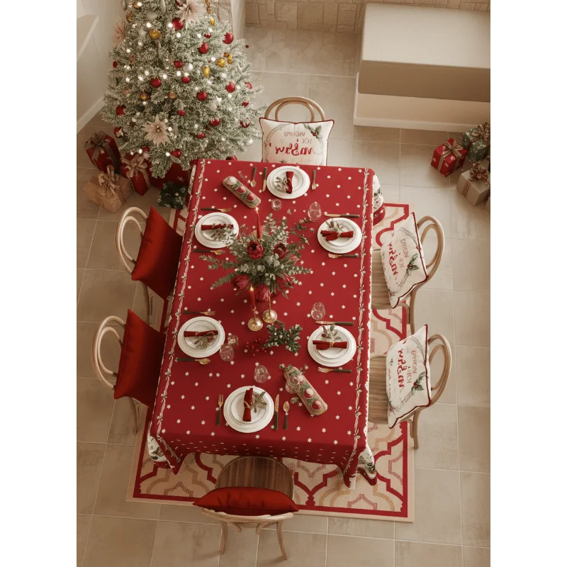 New Christmas bright red tablecloth Festive waterproof New Year family restaurant party tablecloth