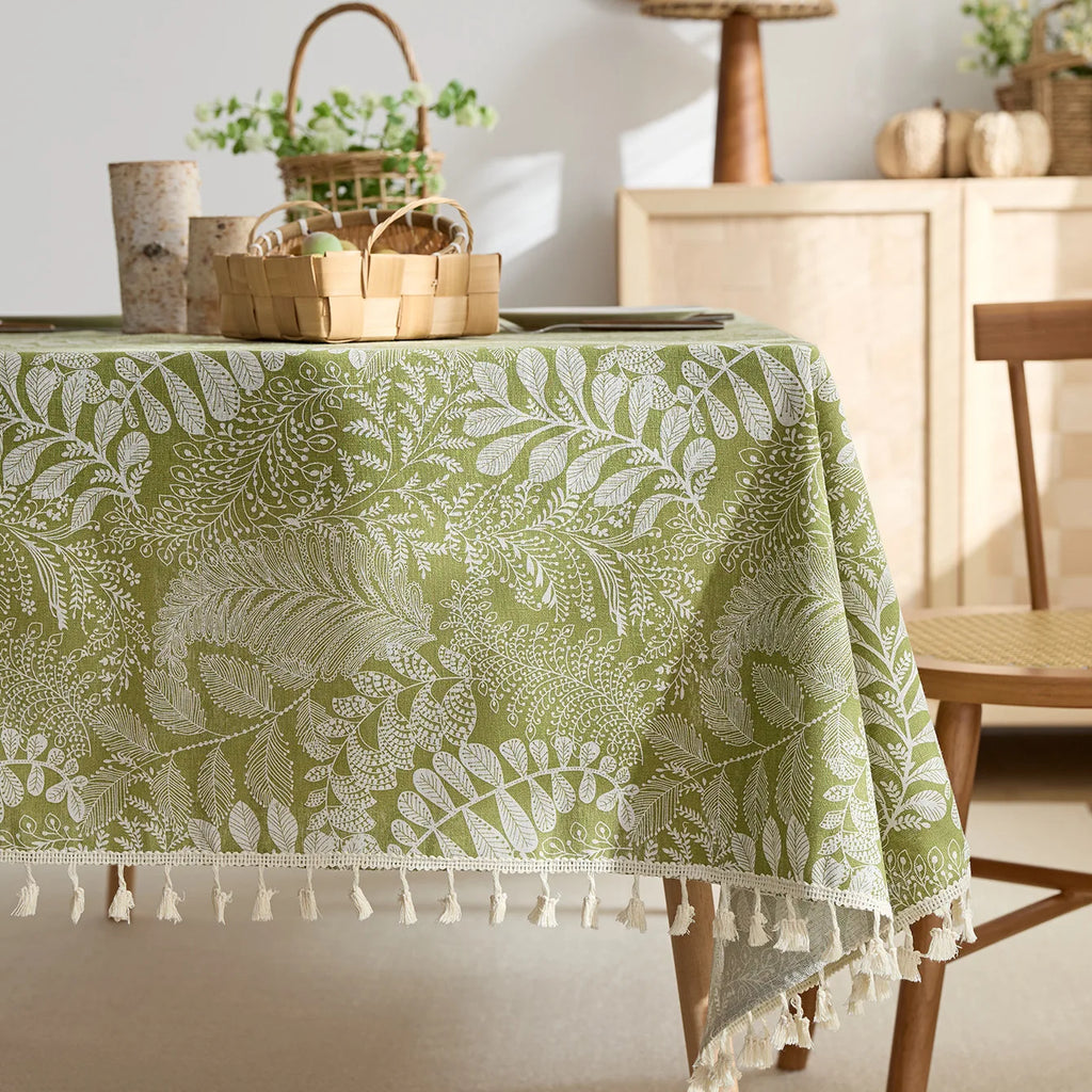 Pastoral Green Polyester/Cotton Printed Rectangular Reusable Washable Dustproof Tablecloth for Home Hotel & Outdoor Events