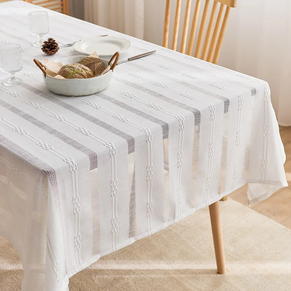 Modern simple jacquard pattern tablecloth woven decorative coffee table mat, rectangular hollow stripe design