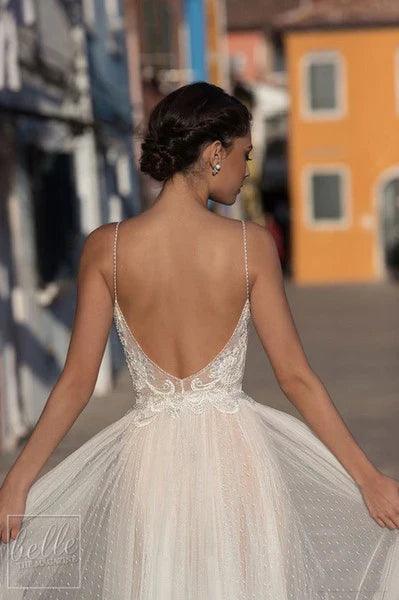 NumberSea Sexy Modest Illusion Backless Hochzeit Kleider Dot Spitze Strand Brautkleid vestido de noiva mariage gelinlik abiti da sposa 