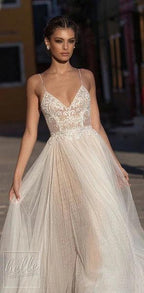 NumberSea Sexy Modest Illusion Backless Hochzeit Kleider Dot Spitze Strand Brautkleid vestido de noiva mariage gelinlik abiti da sposa 