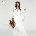 Vestido de novia bohemio sencillo de NumberSea, con mangas largas y escote en V profundo, estilo hippie, para playa, tallas grandes 