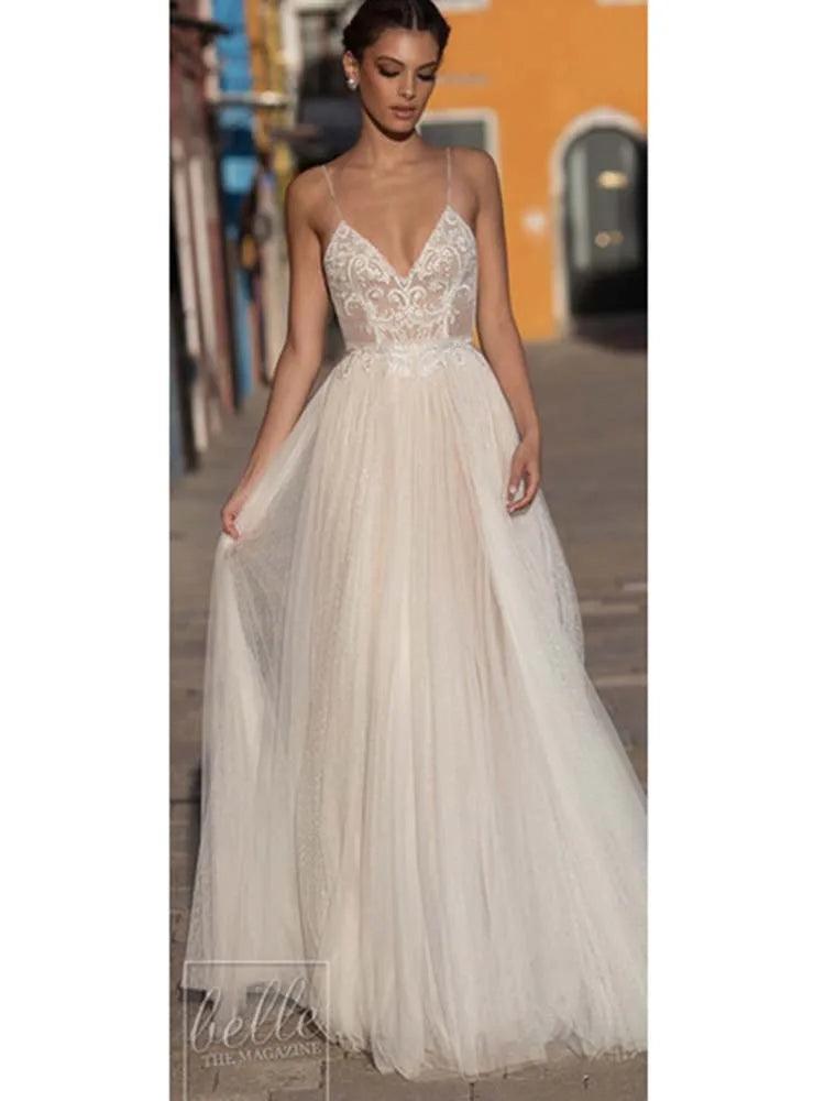 NumberSea Sexy Modest Illusion Backless Hochzeit Kleider Dot Spitze Strand Brautkleid vestido de noiva mariage gelinlik abiti da sposa 