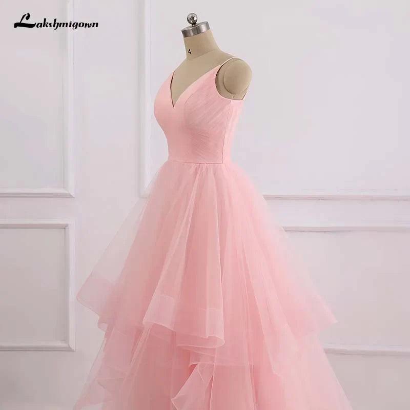 Vestido de novia romántico de playa rosa NumberSea, estilo bohemio, con tirantes de tul y cremallera en la espalda con cola de 30 cm. 