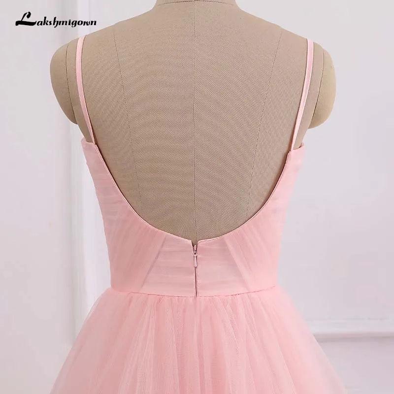 Vestido de novia romántico de playa rosa NumberSea, estilo bohemio, con tirantes de tul y cremallera en la espalda con cola de 30 cm. 