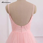 Vestido de novia romántico de playa rosa NumberSea, estilo bohemio, con tirantes de tul y cremallera en la espalda con cola de 30 cm. 
