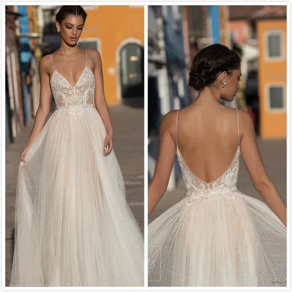 NumberSea Sexy Modest Illusion Backless Hochzeit Kleider Dot Spitze Strand Brautkleid vestido de noiva mariage gelinlik abiti da sposa 