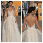 NumberSea Sexy Modest Illusion Backless Hochzeit Kleider Dot Spitze Strand Brautkleid vestido de noiva mariage gelinlik abiti da sposa 