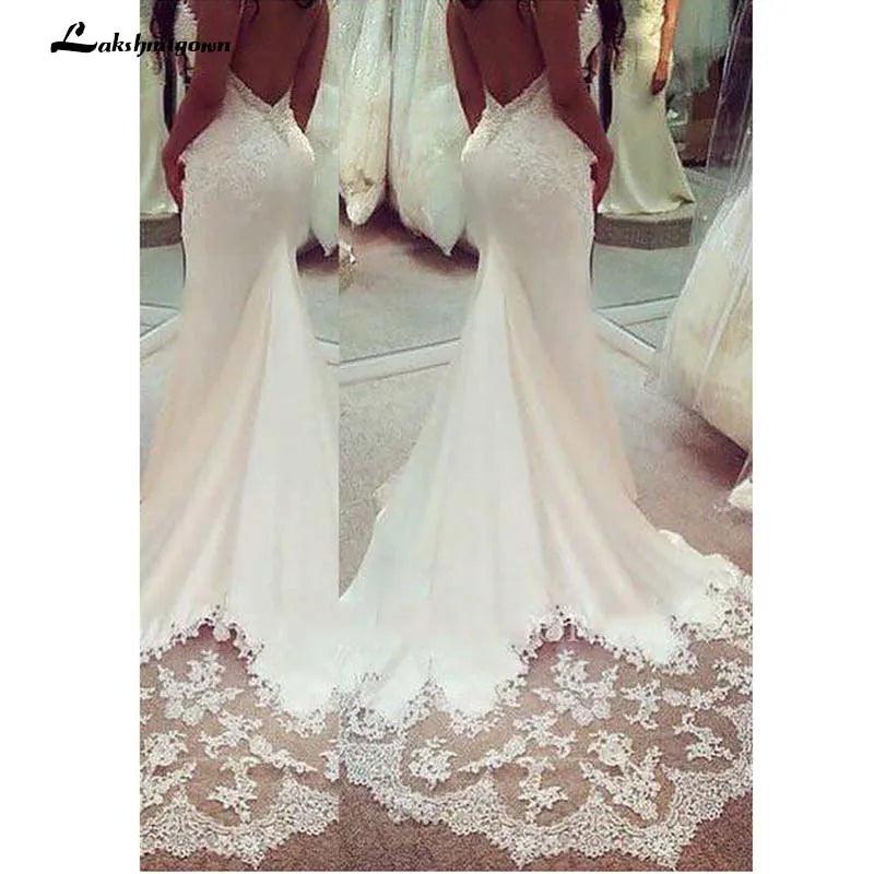 Vestido de novia sin mangas con encaje espagueti de NumberSea, apliques de encaje, estilo bohemio, sin espalda, sexy, para fiesta de boda 