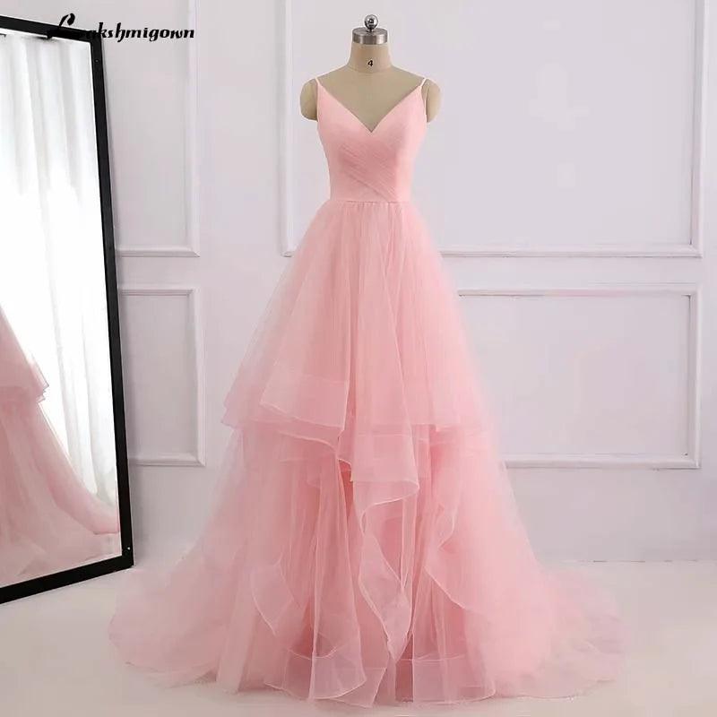 Vestido de novia romántico de playa rosa NumberSea, estilo bohemio, con tirantes de tul y cremallera en la espalda con cola de 30 cm. 