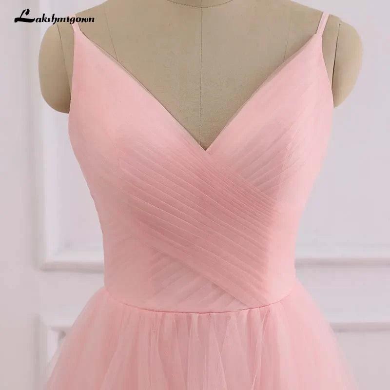 Vestido de novia romántico de playa rosa NumberSea, estilo bohemio, con tirantes de tul y cremallera en la espalda con cola de 30 cm. 
