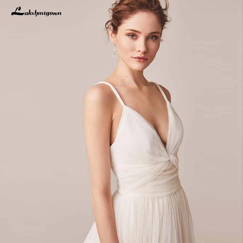Vestido de novia NumberSea sexy con tirantes finos de tul, sin mangas, cuello en V, espalda descubierta 
