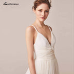 Vestido de novia NumberSea sexy con tirantes finos de tul, sin mangas, cuello en V, espalda descubierta 
