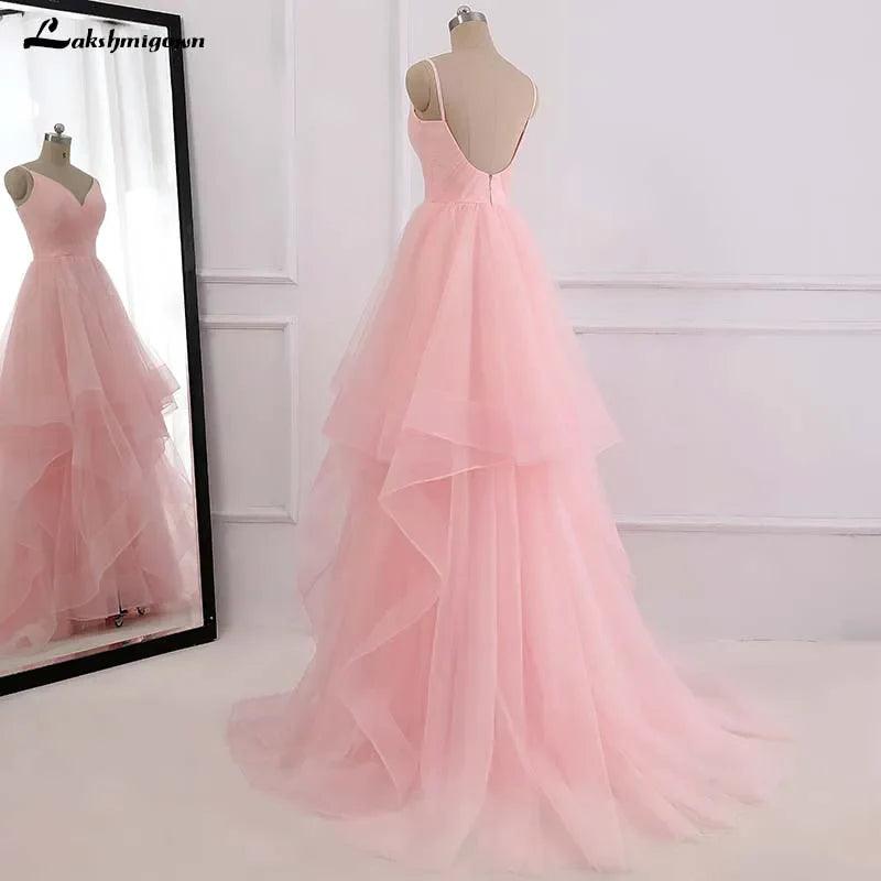 Vestido de novia romántico de playa rosa NumberSea, estilo bohemio, con tirantes de tul y cremallera en la espalda con cola de 30 cm. 