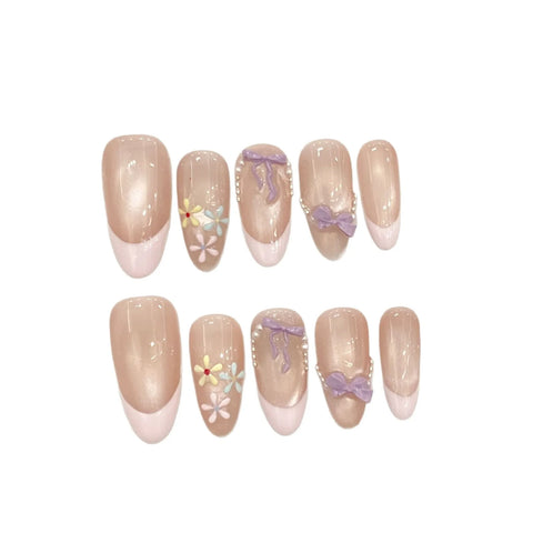 Handmade Nail Art Featuring Sweet Potato butterfly Bow Glass Beads and Cat's Eye Design