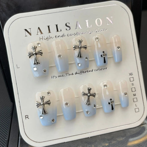 Full Cover French Gel Dril Reusable Detachable Glitter Luxury Customized Handmade False Nails