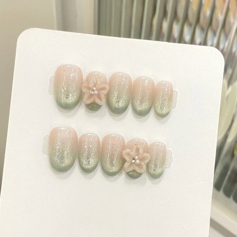 New Style Icy Blue Cat-eye Nail Art with clear Filigree Designs on Short, Handcrafted Wearable Nails